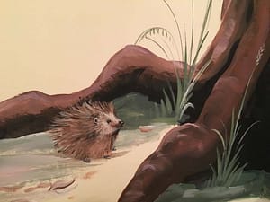 Hedgehog in a woodland mural